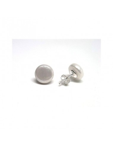 Pendiente Plata Perla Shell Coin 10mm Botón