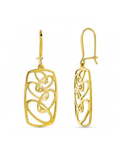 18K PENDIENTES ORO AMARILLO LARGOS RECTANGULARES CALADOS