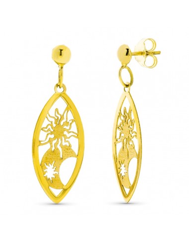 18K PENDIENTES ORO AMARILLO LARGOS CALADOS SOL Y LUNA