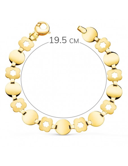 18K PULSERA ORO AMARILLO ESLABON REDONDO Y FLOR MATE. ANCHO: 10 MM LARGO: 19,5CM