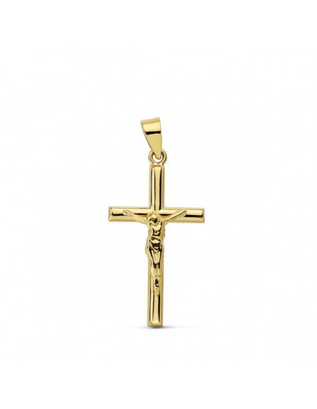 18K CRUZ CON CRISTO REDONDA. 21 X 13 MM.