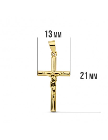 18K CRUZ CON CRISTO REDONDA. 21 X 13 MM.