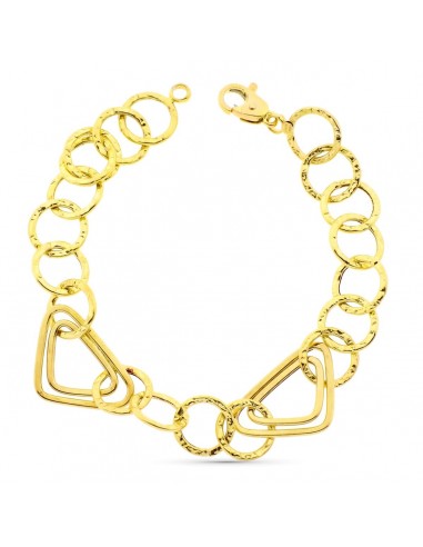 18K PULSERA ORO AMARILLO ESLABONES HUECOS TRIANGULO Y REDONDOS.