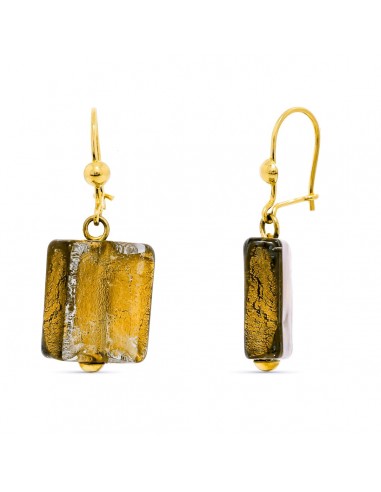 18K PENDIENTES ORO AMARILLO CON CRISTAL MURANO MARRON. 33 X 15 MM. CIERRE GANCHO