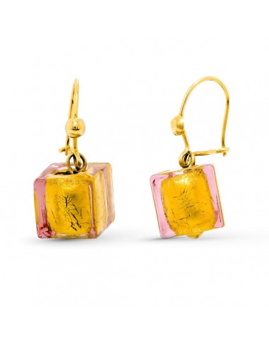 18K PENDIENTES ORO AMARILLO MURANO CUBO. 26 X 10 MM. CIERRE GANCHO