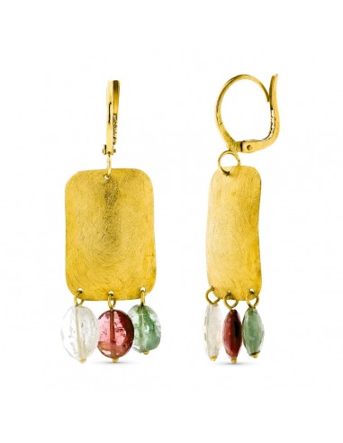 18K PENDIENTES ORO AMARILLO LARGOS PIEDRA COLOR