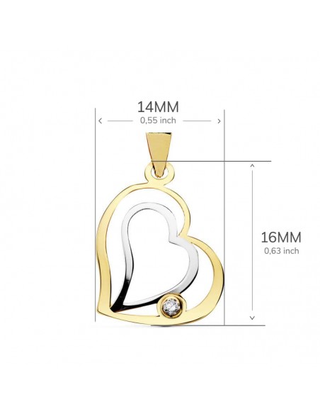 18K COLGANTE CORAZON BICOLOR. 16 X 14 MM.