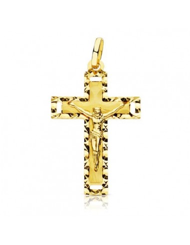 18K CRUZ CON CRISTO TALLADA. 27 X 17 MM.