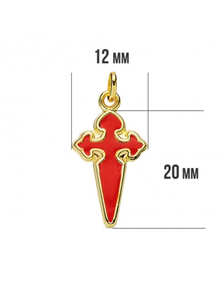 18K CRUZ DE SANTIAGO ESMALTADA 23 X 13 MM.