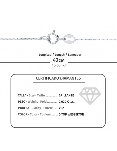 18K GARGANTILLA ORO BLANCO CHATÓN DIAMANTE 0,02 QTES H-I CADENA 42 CM