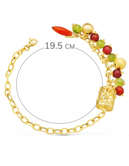 18K PULSERA ORO AMARILLO ESLABONES CON JAULA Y PIEDRAS LARGO: 19,5 CM.