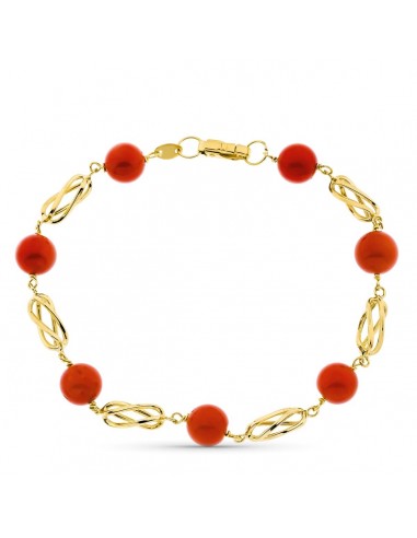 18K PULSERA ORO AMARILLO JAULA Y CORAL FINO JAPONES 8 MM