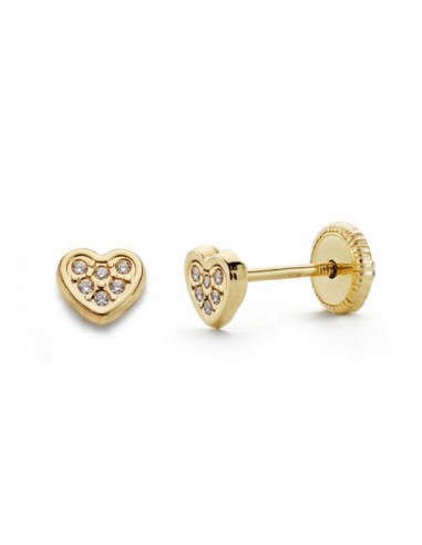 18K PENDIENTES ORO AMARILLO CORAZON CIRCONITAS. 5 X 4 MM.