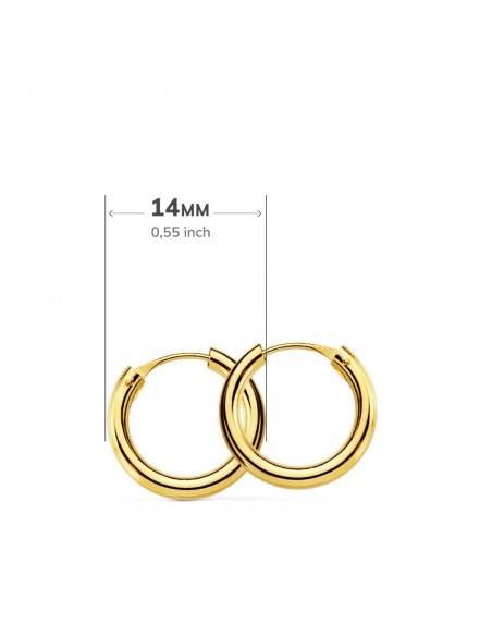 18K AROS ORO AMARILLO REDONDOS LISOS LIGEROS 14 X 2 MM.