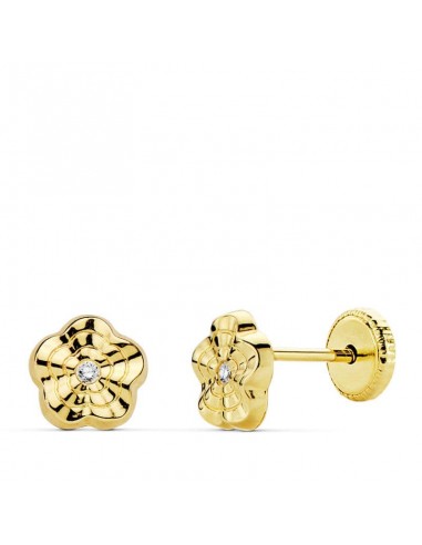 18K PENDIENTES ORO AMARILLO FLOR ONDAS 6X6 MM.