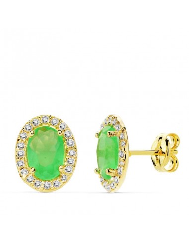 18K PENDIENTES ORO AMARILLO PIEDRA VERDE OVAL CIRCONITAS 10X8M