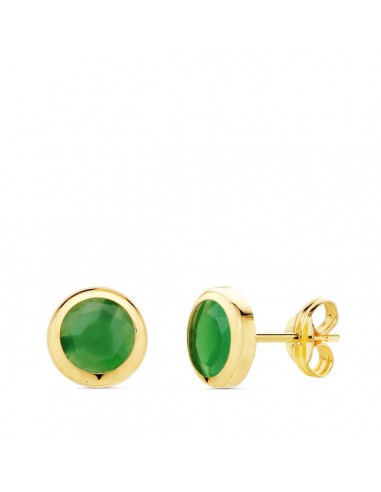 18K PENDIENTES CHATON PIEDRA VERDE. 6,5 MM.