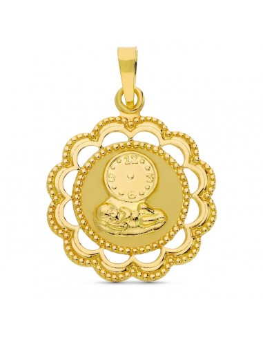 18K MEDALLA ORO AMARILLO NIÑO Y RELOJ. 26 X 22 MM