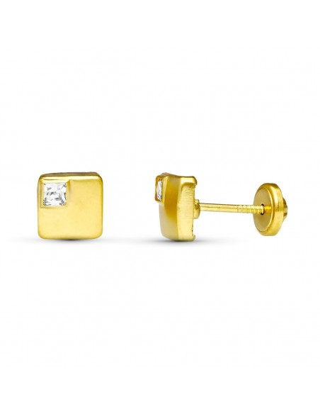 18K PENDIENTES ORO AMARILLO TUERCA CUADRADOS. 6 X 6 MM.