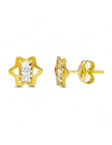 18K PENDIENTES ORO AMARILLO ESTRELLA CIRCONITAS. 6 X 6 MM