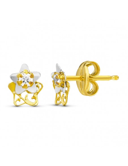 18K PENDIENTES ORO BICOLOR ESTRELLA. 6 X 5 MM.