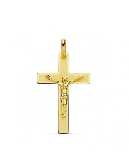 18K CRUZ CON CRISTO LASER PLANA 26 X 17 MM.