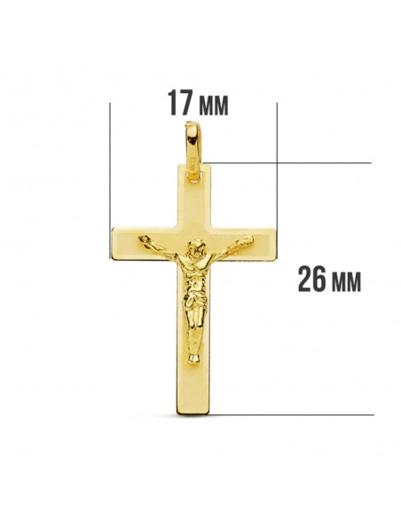 18K CRUZ CON CRISTO LASER PLANA 26 X 17 MM.