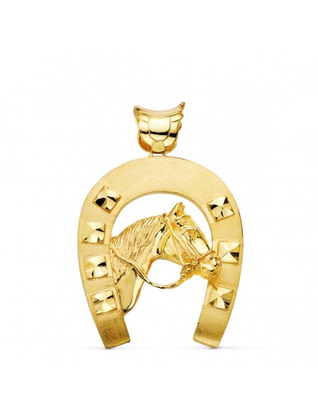 18K COLGANTE ORO AMARILLO HERRADURA CON CABALLO 48 X 40 MM