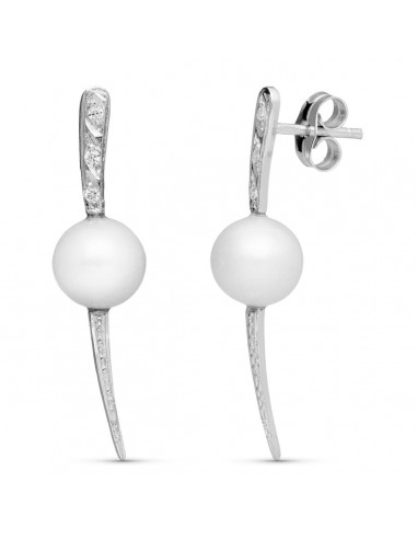 18K PENDIENTES ORO BLANCO PERLA Y CIRCONITAS