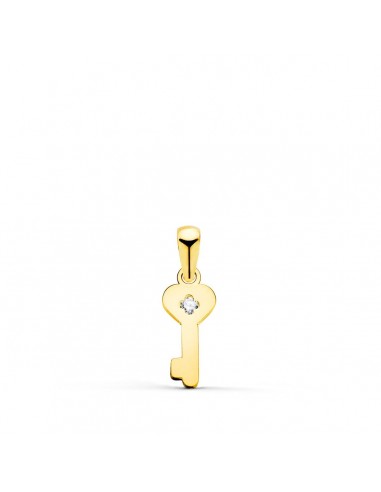 18K COLGANTE ORO AMARILLO LLAVE LISA EN BRILLO CON CIRCONITA 14 X 6 MM