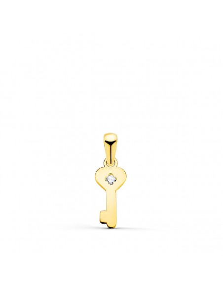 18K COLGANTE ORO AMARILLO LLAVE LISA EN BRILLO CON CIRCONITA 14 X 6 MM