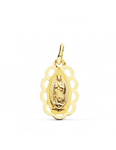 18K MEDALLA ORO AMARILLO VIRGEN DE GUADALUPE CERCO CALADO 19X12 MM