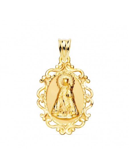 18K MEDALLA ORO AMARILLO VIRGEN DE LOS DESAMPARADOS CERCO 31X21 MM