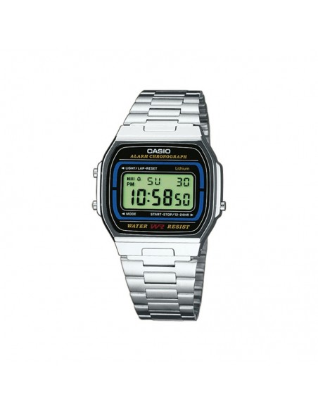 Reloj Casio Digital Plateado Pequeño Cristal Negro A164wa-1ves