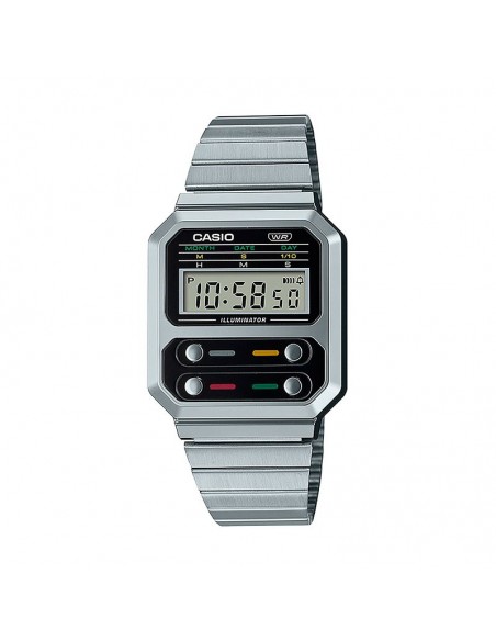 Reloj Casio Digital Plateado Caja Negra Y Plata A100we-1aef