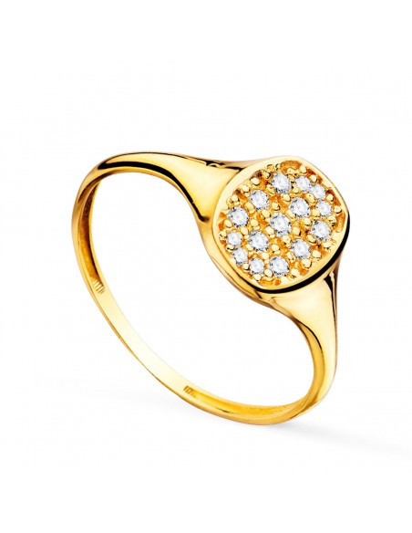 18K SELLO ORO AMARILLO MUJER CABEZA TONEL CON CIRCONITAS 9X7 MM