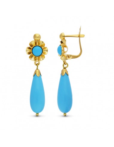 18K PENDIENTES ORO AMARILLO LAGRIMA TURQUESA