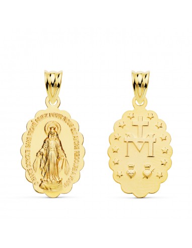 18K MEDALLA ORO AMARILLO VIRGEN MILAGROSA FRANCES OVAL MATIZADA 20X15 MM