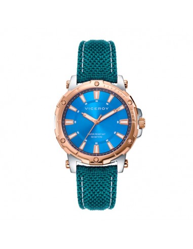 Reloj Viceroy Acero Ip Rosa Y Plateado Esfera Azul Correa Verde 401178-37