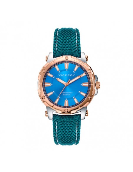 Reloj Viceroy Acero Ip Rosa Y Plateado Esfera Azul Correa Verde 401178-37