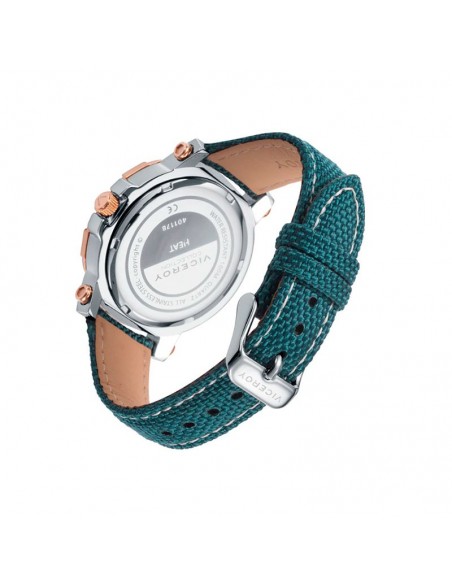 Reloj Viceroy Acero Ip Rosa Y Plateado Esfera Azul Correa Verde 401178-37