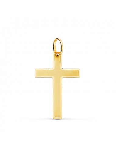 18K CRUZ ORO AMARILLO SIN CRISTO PLANA MATE Y BRILLO 26X17 MM