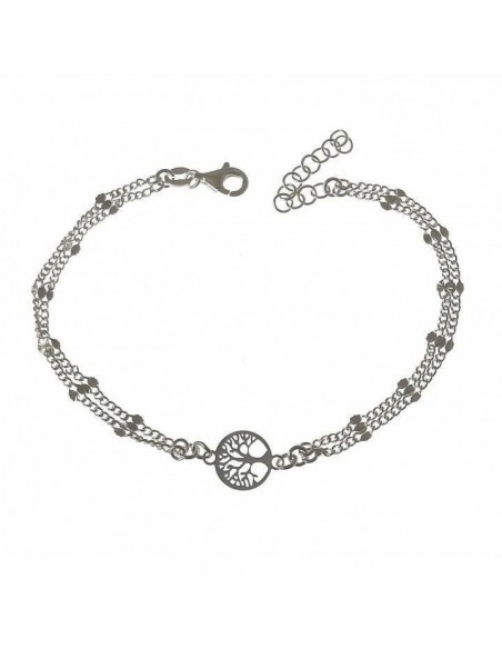 Pulsera Plata Doble Cadena Árbol De La Vida