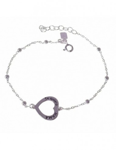 Pulsera Plata Bolitas Corazón Mamá