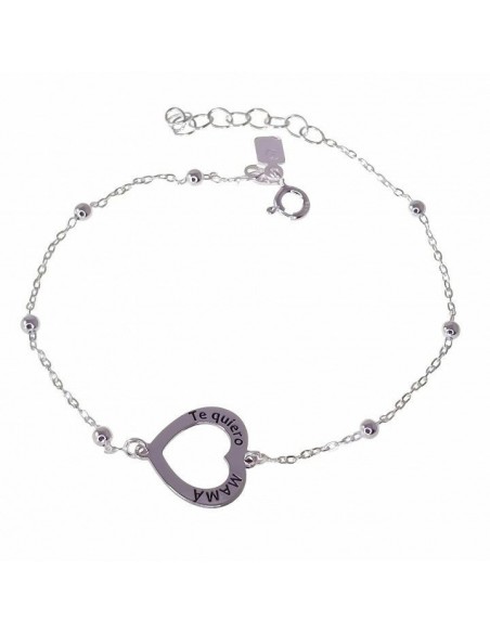 Pulsera Plata Bolitas Corazón Mamá