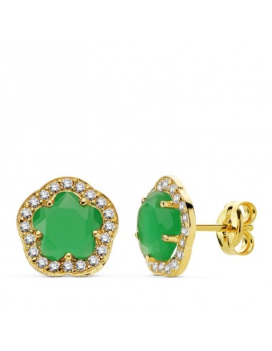 9K PENDIENTES ESTRELLA 9 MM PIEDRA COLOR VERDE