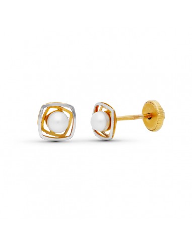 9K PENDIENTES ORO BICOLOR PERLA