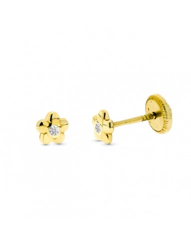 9K PENDIENTES ORO AMARILLO FLOR DIAMANTES 0.016 CTS SI-H TUERCA 4 MM