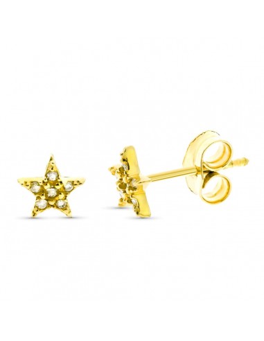 18K PENDIENTES ORO AMARILLO ESTRELA DIAMANTES 0.066 QTS TOTAL 6 MM PRESION