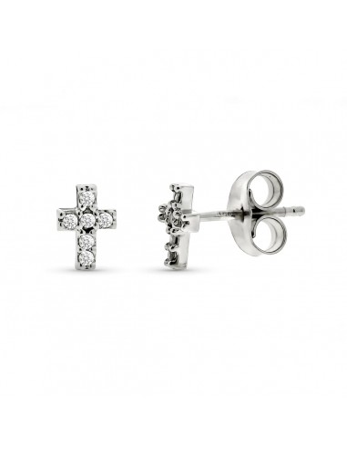 9k PENDIENTES ORO BLANCO CRUZ DIAMANTES 0.06 CTS SI-H 6X4 MM PRESION